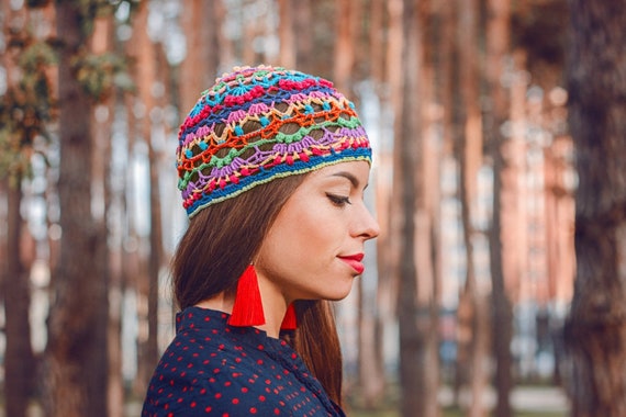 4 Crochet Beanie Pattern Set Hippie Crochet Hat Patterns Colorful