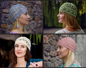 Crochet Lace Hat Bundle: 4 Summer Crochet Beanie Patterns