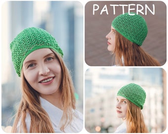 Slouchy Crochet Hat Pattern: Lace Summer Beanie for Women, PDF