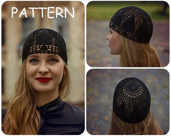 Queen of Spades Lace Crochet Hat Pattern For Woman - Summer Crochet Beanie Hat Made of Cotton Fine Yarn - Halloween Crochet Patterns for Her