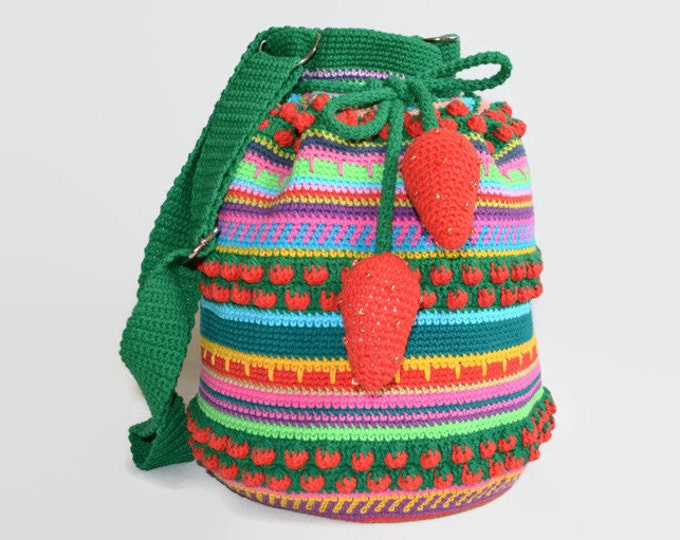 Oversized Crochet Mochilla Strawberries Bag Summer Festival - Etsy