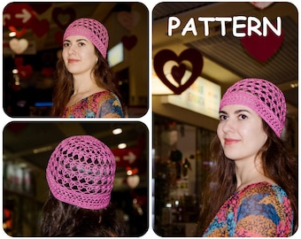 Summer Lace Cap Crochet Pattern: Retro Mesh Beanie for Women, PDF