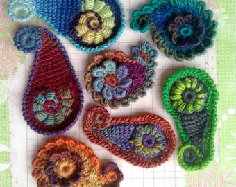 3 Crochet Paisley Patterns, PDF Set of Persian Pickles Designs, How to Crochet Paisley Appliqué, Freeform Motif Instructions, Freestyle DIY