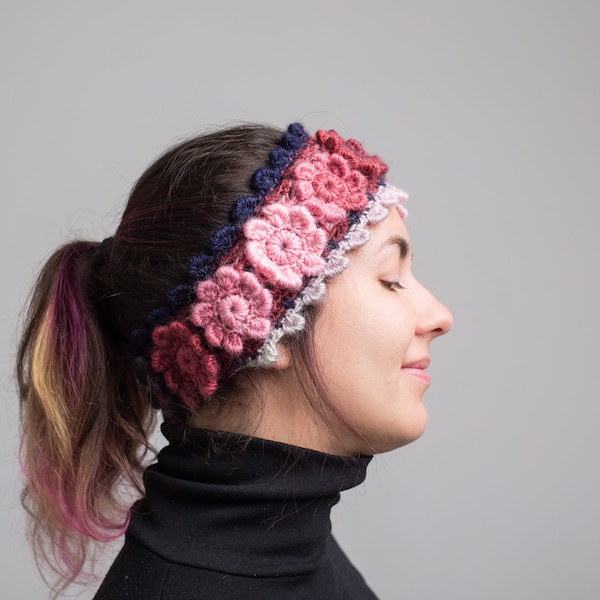 PATTERN - Crochet Headband PDF pattern adult female size - DK yarn "Lovers of flowers" ear warmer pattern - Flowers crochet headband