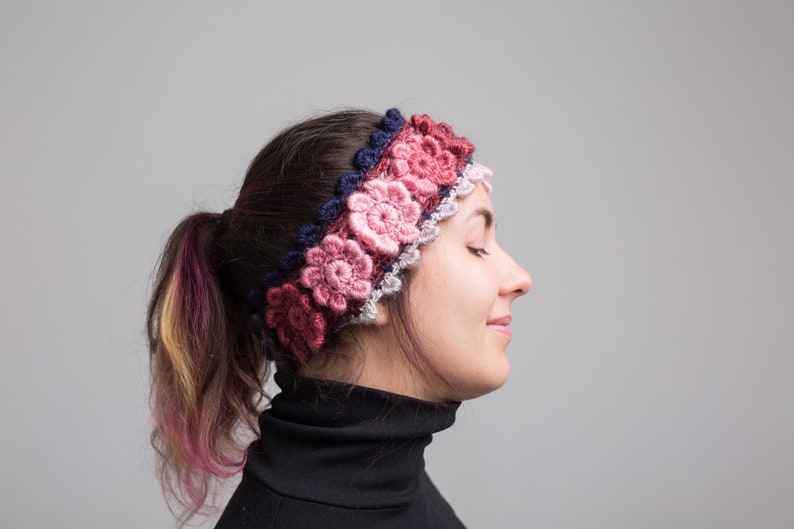 PATTERN Crochet Headband PDF pattern adult female size DK yarn Lovers of flowers ear warmer pattern Flowers crochet headband image 1