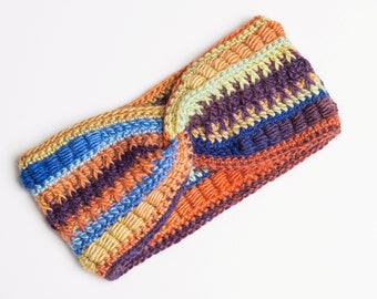 Crochet Ear Warmer Pattern: “Autumn Sky” Twisted Headband (DK Yarn, PDF)