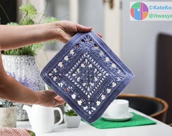 Crochet Block April – Lacy Baroque Square Pattern, Center Out Design in Year Bundle