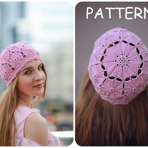 Crochet Beret Pattern for Women - Croche Hat Written Pattern and Graph Chart - Crochet Patterns for Berets - Summer Crochet Chemo Hat PDF