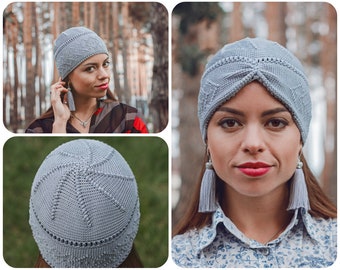 Turban Crochet Pattern Hat - Crochet Fitted Hat For Women - Womens Tunisian Hat Crochet Pattern - Cotton Hats Pattern - ItWasYarn Patterns