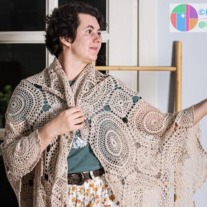 Crochet Shawl Pattern: "First Snow" Bohemian Lace Triangle Shawl Made of Motifs – PDF with Written Instructions