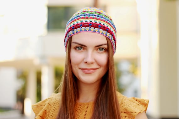 Hippie Crochet Hat Pattern PDF - Crocheted Beanie Pattern