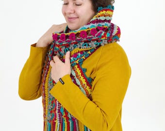 Crochet Shawl Pattern Vibrant Journey: Written in English PDF with Charts, Photos and Video Tutorial - Modern Design for Advanced Crocheters