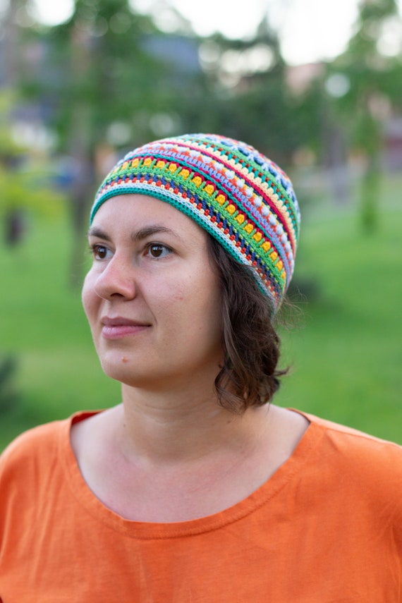 アパレル通販サイトランキング Colorful Cotton Crochet Funky Hat, Stripes Unisex Beanie, 帽子