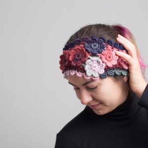 PATTERN Crochet Headband PDF pattern adult female size DK yarn Lovers of flowers ear warmer pattern Flowers crochet headband image 8