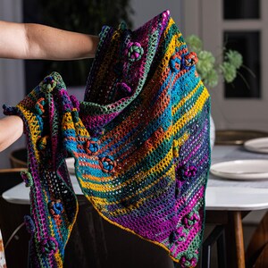 Crochet Flower Shawl Pattern: 'Yarn Garden' in Light (DK) Weight Yarn – Delicate Fillet Lace with 3D Flowers, Written Pattern in US Terms