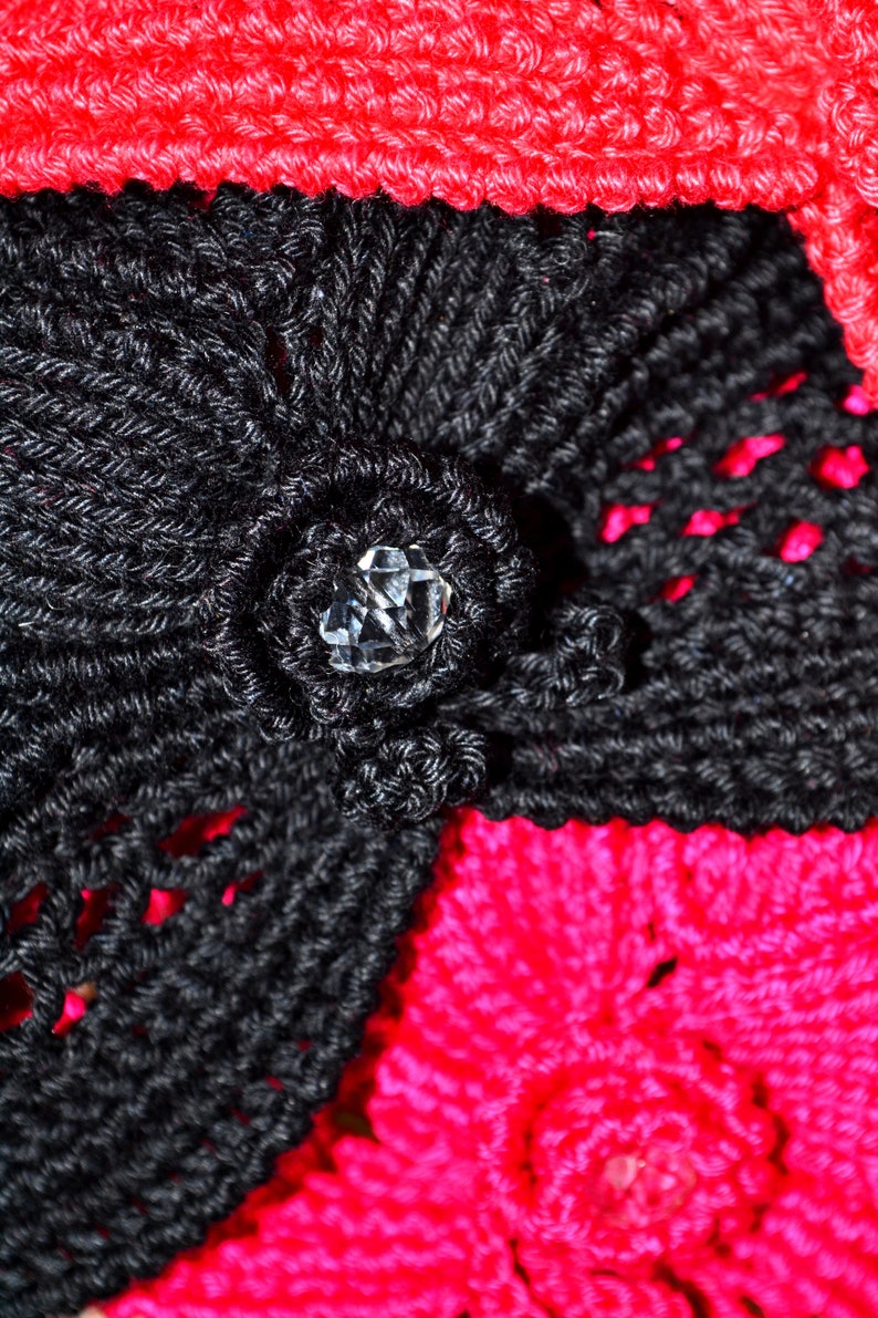 Close-up photo of a bead in crochet texture