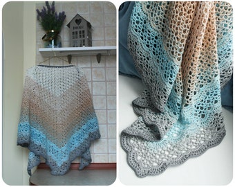 Triangle Eyelet Shawl Pattern: Lightweight Scalloped Edge Wrap for Women – One Skein Lace Crochet PDF with Video Tutorial, &#39;Frosty Lace&#39;