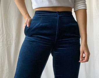 dark blue velvet pants