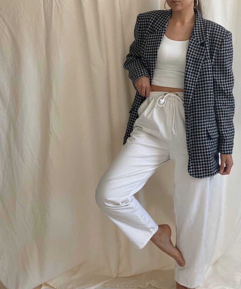 Vintage 90s checkered navy blue and white blazer size 14