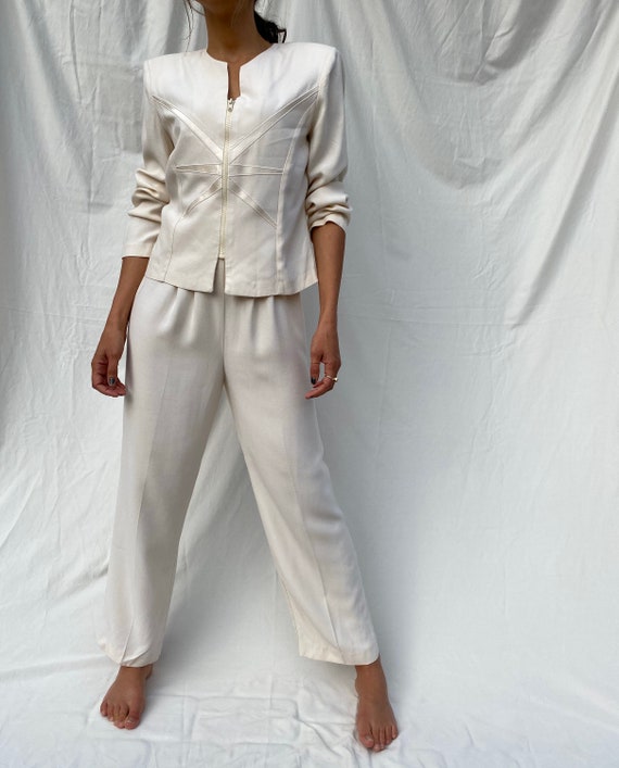 Vintage white rayon pant suit, pant set size 6