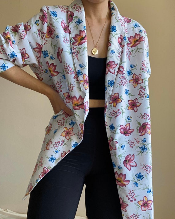 Vintage 90s oversized white floral blazer, fits X… - image 2