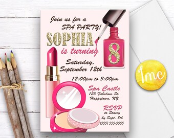Spa Party Invitation, Pamper Party, Spa Birthday Invitation, Makeup Invitation, Girls Spa Party Invite, Pamper Party Invite, Nail Polish