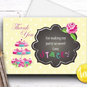 Obrigado para festa de chá, convite para festa de chá, cartão de agradecimento para chá, cartão de agradecimento, convite de aniversário, cartões de agradecimento para festa, cupcake, obrigado