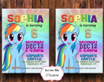 Rainbow Dash Birthday Invitation, Rainbow Dash Invite, My Little Pony Invitation, My Little Pony Birthday Invite, Rainbow Invite, Pinkie Pie