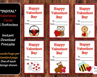 Animal tema Valentine Classroom Tarjetas, Etiquetas de San Valentín, Tarjetas de San Valentín, Niños Imprimibles San Valentín, San Valentín Imprimible, Abeja, Corazón