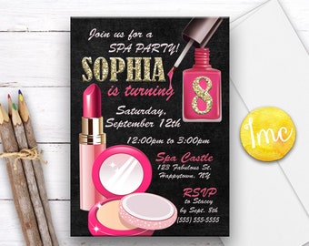 Spa Party Invitation, Pamper Party, Spa Birthday Invitation, Makeup Invitation, Girls Spa Party Invite, Pamper Party Invite, Nail Polish