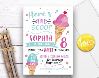 Invitación a helado, Invitación de cumpleaños de helado, Invitación dulce, Invitación social de helado, Invitación de SPrinkles, Invitación de cumpleaños, Personalizada