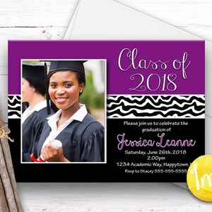 Graduation Invitation, Graduate Invite, Purple Graduation Invite, Zebra Invitation, Photo Invitation, Graduation Party Invite, Photo Invite