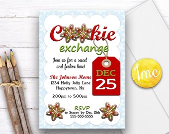 Invitación de intercambio de cookies, Invitación de Navidad, Invitación de intercambio de cookies, Invitación de vacaciones, Invitación a fiesta de Navidad, Invitación a fiesta de navidad