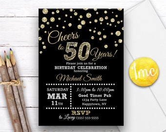 Birthday Invitation,  50th Birthday Invite, 40th Birthday Invite, Surprise Party, 30th Invite, Milestone Birthday Invitation, Gold, Black