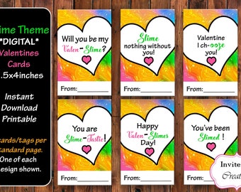 Slime Tema Valentine Classroom Cards, San Valentín Slime, Tarjetas de Día de San Valentín, Niños Imprimibles San Valentín, Valentines Imprimibles, Slime, Corazón