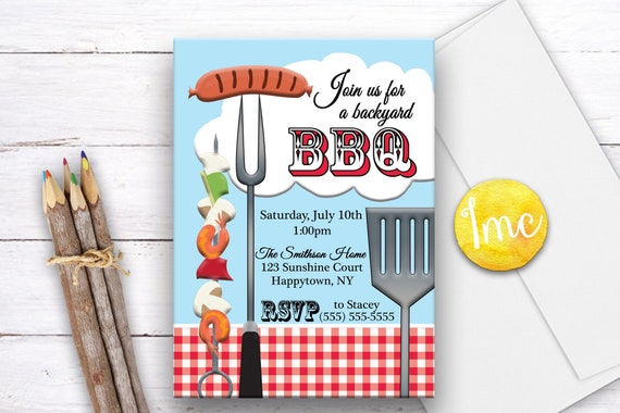 BBQ Invitation, Cookout Invitation, Picnic Invitation, BBQ Invite, Birthday BBQ Invitation, Summer Party Invite, Backyard BBq Invite, Grill