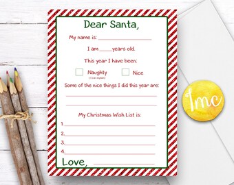 Santa Carta, Carta a Santa, Lista de Deseos de Navidad, Descarga Instantánea, Lista de Navidad para niños, Querido Santa, Lista de Deseos De Vacaciones, Carta de Vacaciones