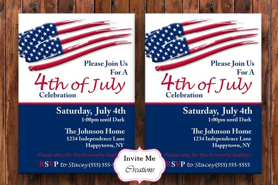 4th of july invitation fourth of july invite american flag etsy