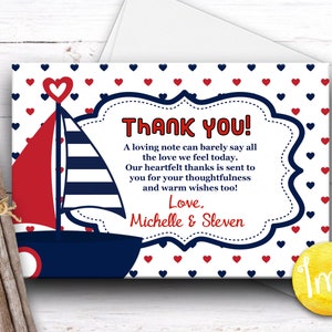 Schepen Ahoy It's A Boy Thank You Card, Baby Shower Thank You, Nautical Sailboat, Navy Blue, Red, Boy, Heart, Personalized, Boat Theme, Ship