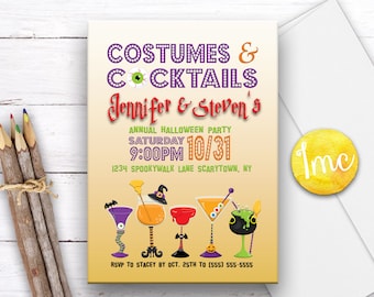 Halloween Costume Party Invitation, Halloween Cocktails Invite, Halloween Party Invite, Halloween Birthday Invitation, Cocktail Party Invite