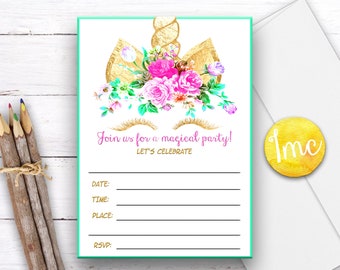 Llenar en invitación de unicornio, invitación de unicornio, invitación de cumpleaños de unicornio, invitación de fiesta de unicron de oro, invitación mágica, descarga instantánea, digital