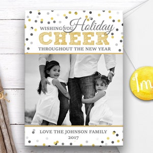 Cartão com foto de feriado, cartões de felicitações, cartão de Natal, cartão com foto de Natal, cartão de confete dourado preto, cartão de felicitações de ano novo, digital