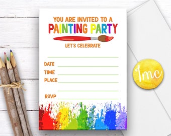 Arte Fill In Invitación, Invitación fiesta de pintura, invitación de arte, invitación de arte, invitación de cumpleaños de pintura, invitación arco iris, descarga instantánea