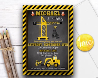 Construction Invitation, Construction Birthday Party Invitation, Construction Invite, Dump Truck Invite, Chalkboard Invite, Crane, Work Zone