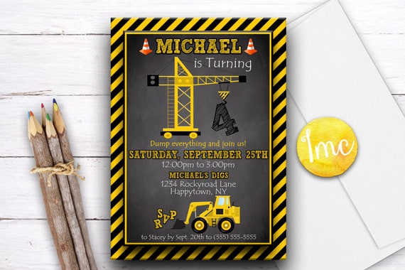 Construction Invitation, Construction Birthday Party Invitation, Construction Invite, Dump Truck Invite, Chalkboard Invite, Crane, Work Zone