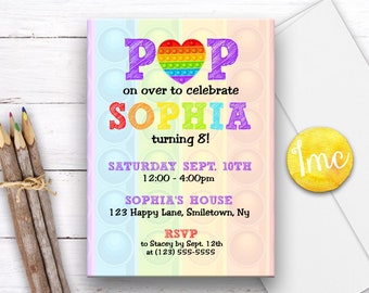 Invitación de cumpleaños pop It Fidget, invitación rainbow, invitación de cumpleaños, invitación Popper, fiesta Fidget, invitación digital fidget toy
