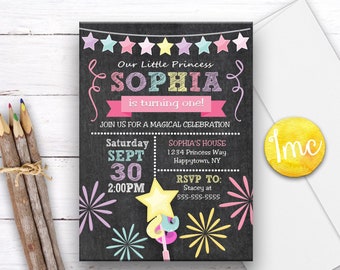 Invitación de cumpleaños de princesa, Invitación de varita de princesa, Invitación de princesa, Invitación de cumpleaños, Invitación de primer cumpleaños, Personalizada, Imprimible