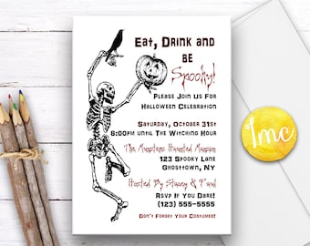 Invitación de esqueleto, invitación de Halloween, invitación de calabaza, invitación de fiesta de Halloween, invitación de cumpleaños de Halloween, invitación espeluznante