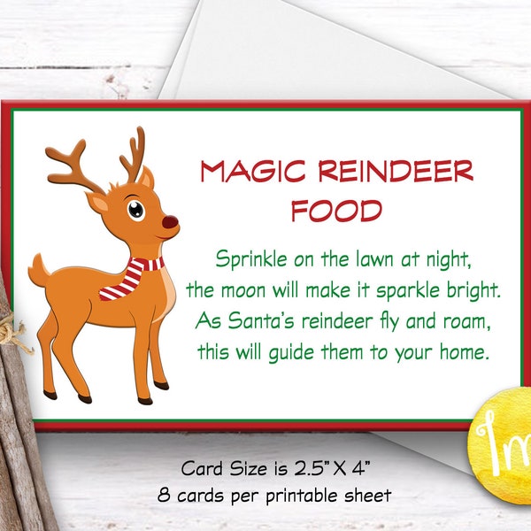 Magic Reindeer Food Label, INSTANT DOWNLOAD, Printable, Reindeer Food Tags, Digital File, Christmas Tags, Christmas Reindeer, Rudolph, Red