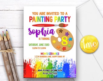 Paint Party Invitation, Art Invitation, Art Invite, Painting Birthday Invite, Craft Birthday Invite, Rainbow Invite, Art Party Invite, Brush